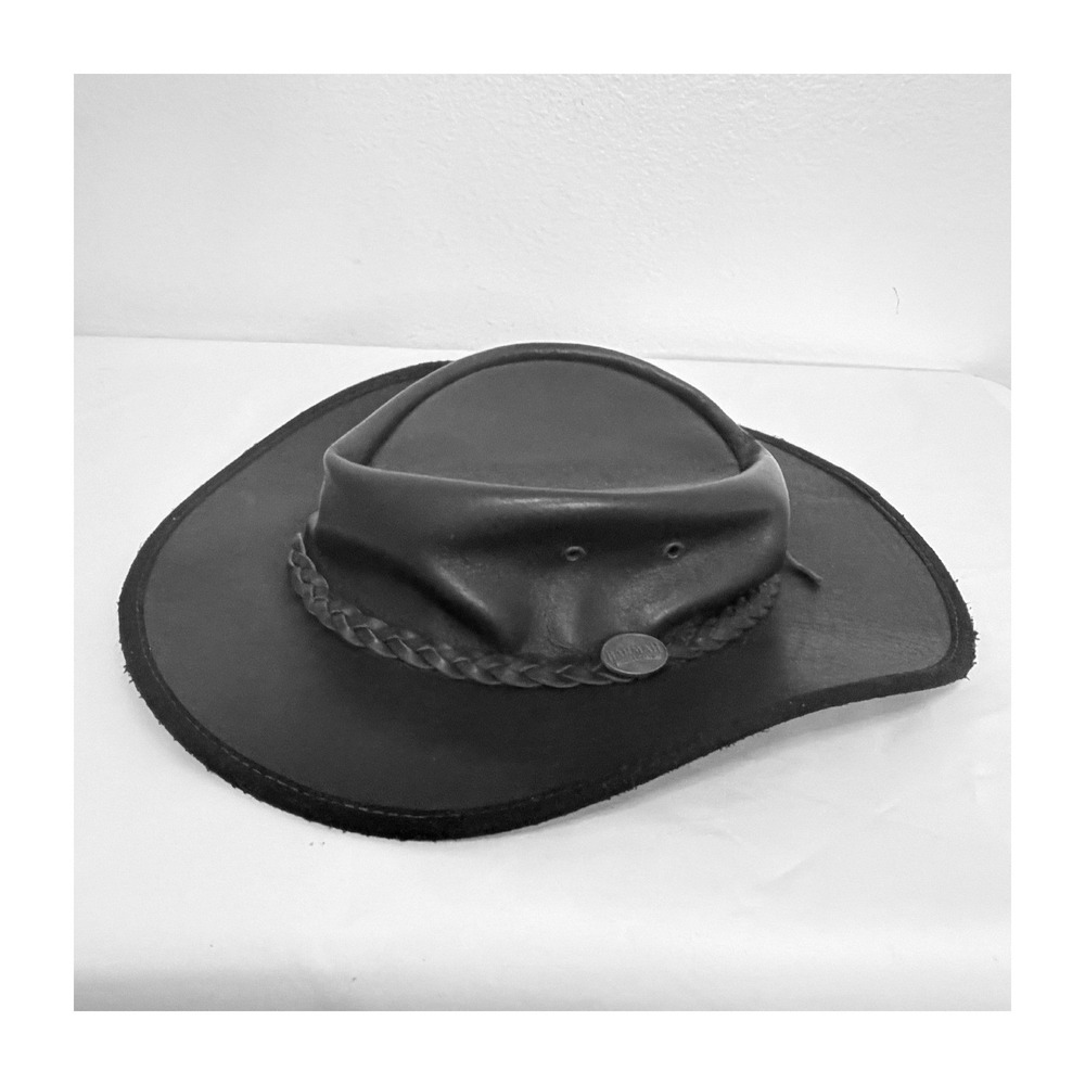 Barmah Leather Outback Hat Sz XXL Squashy Fullgrain Black Bush Hat Australia